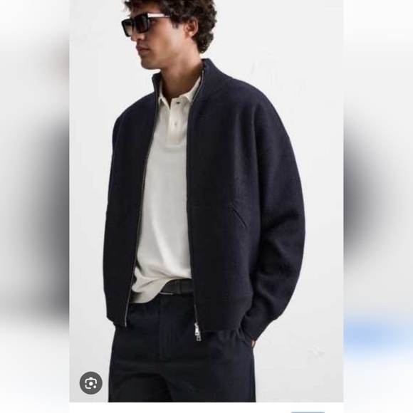 🔥NWT ZARA🔥 Navy Blue 100% Wool Zip-up Jacket - Picture 2 of 10